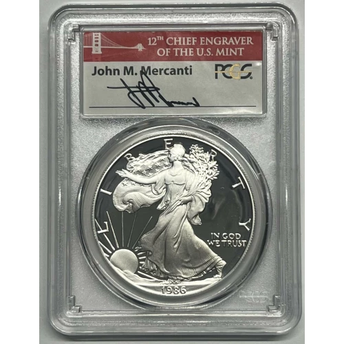 1986-S $1 Silver Eagle Mercanti Signature 1 of 500, DCAM