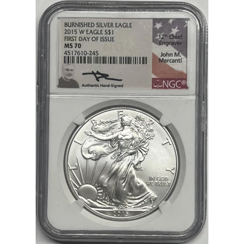 2015 W BURNISHED SILVER EAGLE FIRST DAY OF ISSUE