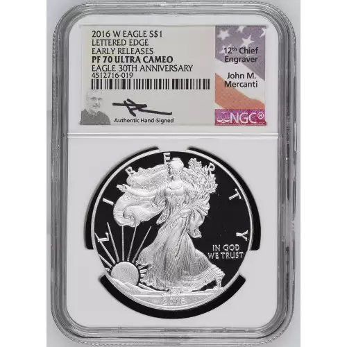 2016 W SILVER EAGLE LE 30TH ANNIVERSARY PF70 ULTRA CAMEO SIGNED BY JOHN MERCANTI (2)