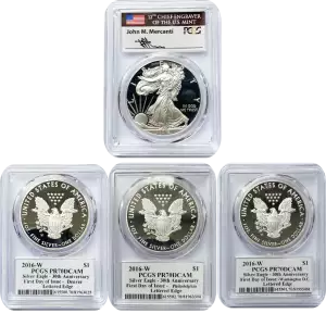 2016-W Silver Eagle Proof Lettered Edge 30th Anniversary City Location Set FDOI Mercanti (P,D,W)