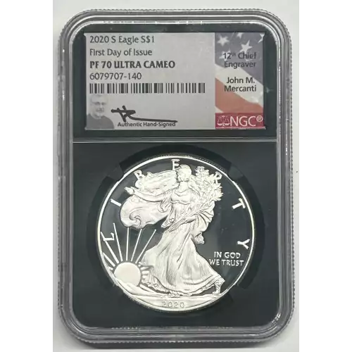  2020 S Silver Eagle Proof NGC PF-70 First Day of Issue UC John Mercanti (3)