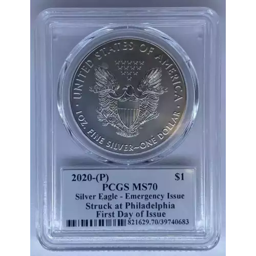 2020(P) Silver Eagle Emergency Issue. Second lowest mintage of the Silver Eagle series with only 240,000.  Signed by US Mint Master AIP Designer Thomas Cleveland First Day of Issue (2)