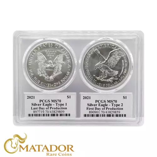 2021 Silver Eagle Set PCGS MS70 FDOI Signed by Damstra & Cleveland (5)