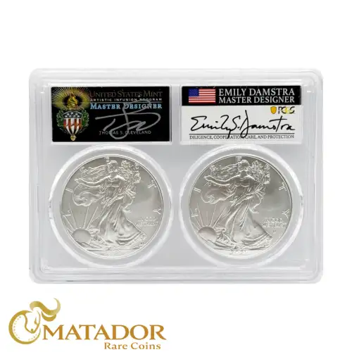 2021 Silver Eagle Set PCGS MS70 FDOI Signed by Damstra & Cleveland (4)