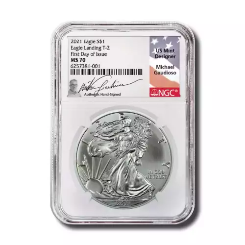 2021 Silver Eagle Type 2 NGC MS70 First Day of Issue Signed by Michael Gaudioso (2)