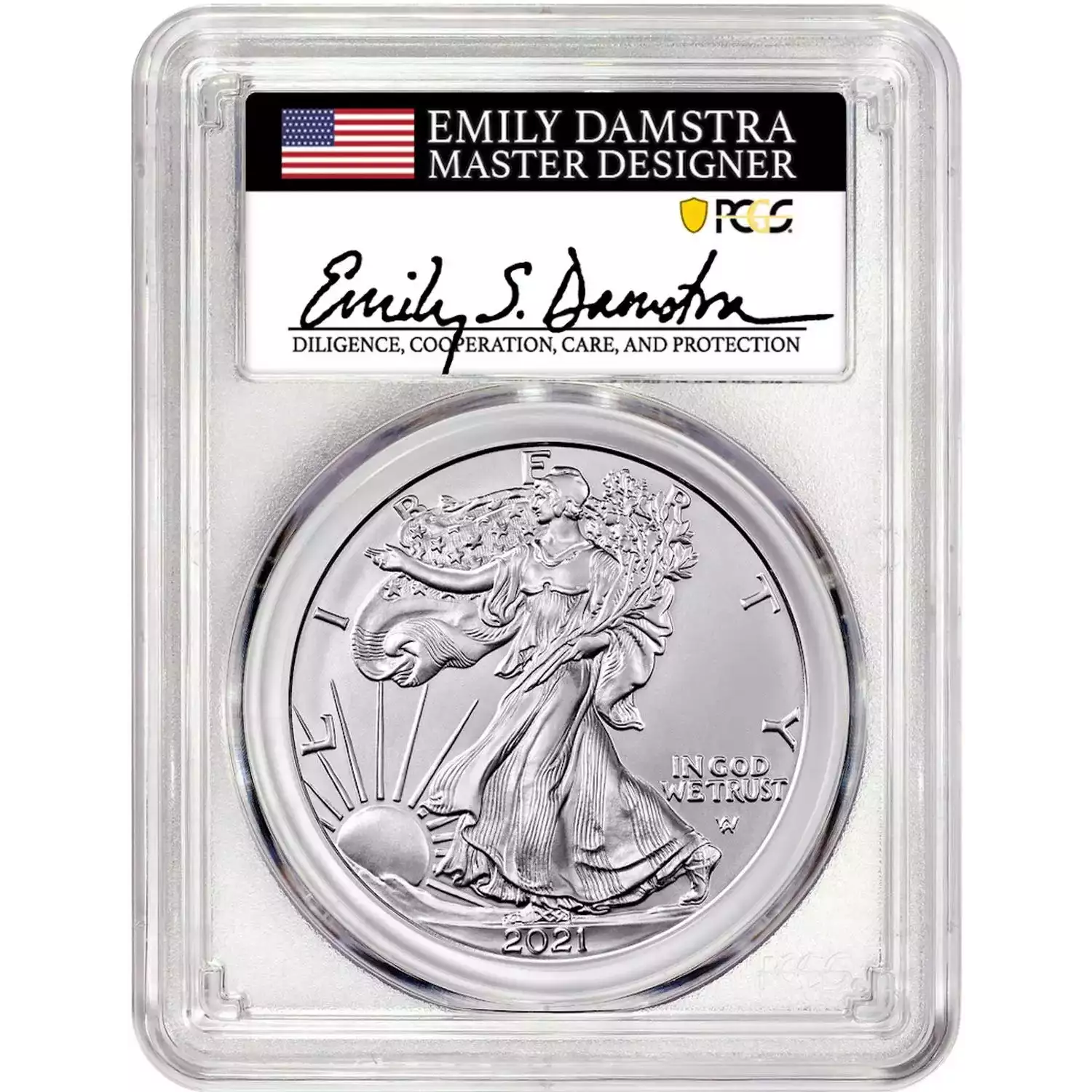 2021 Silver Eagle Type 2 PCGS MS70 First Strike Signed by Emily Damstra (2)