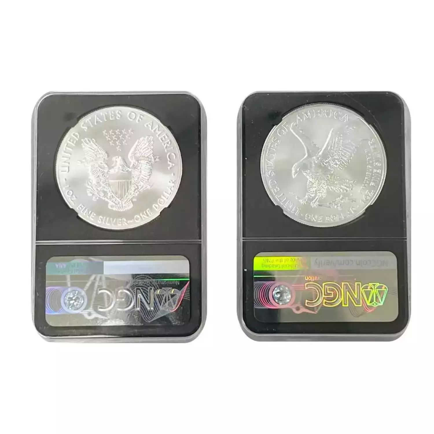 2021 Type 1 & Type 2 Silver Eagle 2 Coin Set Signed by John Mercanti & Michael Gaudioso NGC MS70 FDOI (2)
