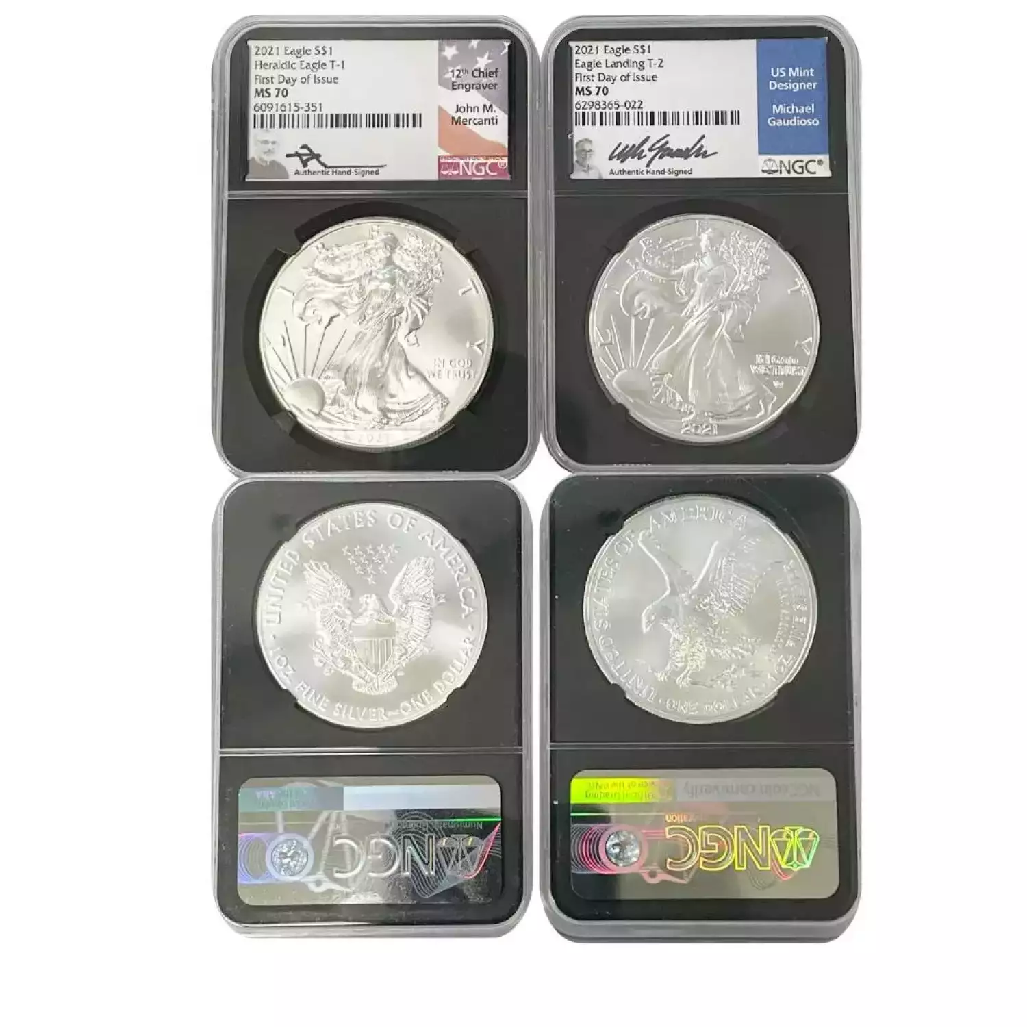 2021 Type 1 & Type 2 Silver Eagle 2 Coin Set Signed by John Mercanti & Michael Gaudioso NGC MS70 FDOI (3)