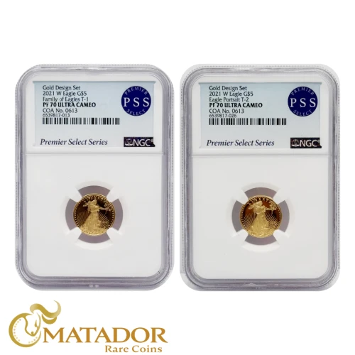 2021-W $5  Gold Eagle 2 Coin Designer Set T1&T2 NGC PF70 #613