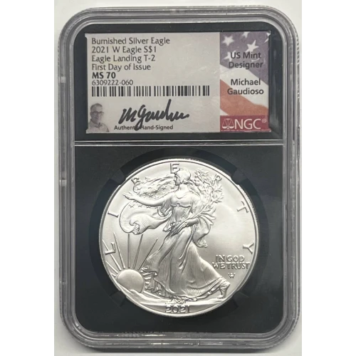 2021 W Silver Eagle Burnished NGC MS-70 Eagle Landing T-2 FDOI John Mercanti (4)
