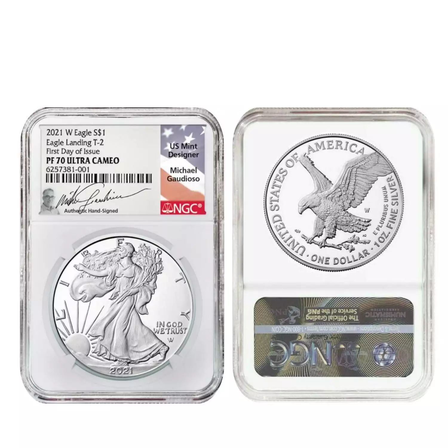 2021-W Silver Eagle Type 2 NGC PF70UC First Day of Issue Signed by Engraver Michael Gaudioso (1)