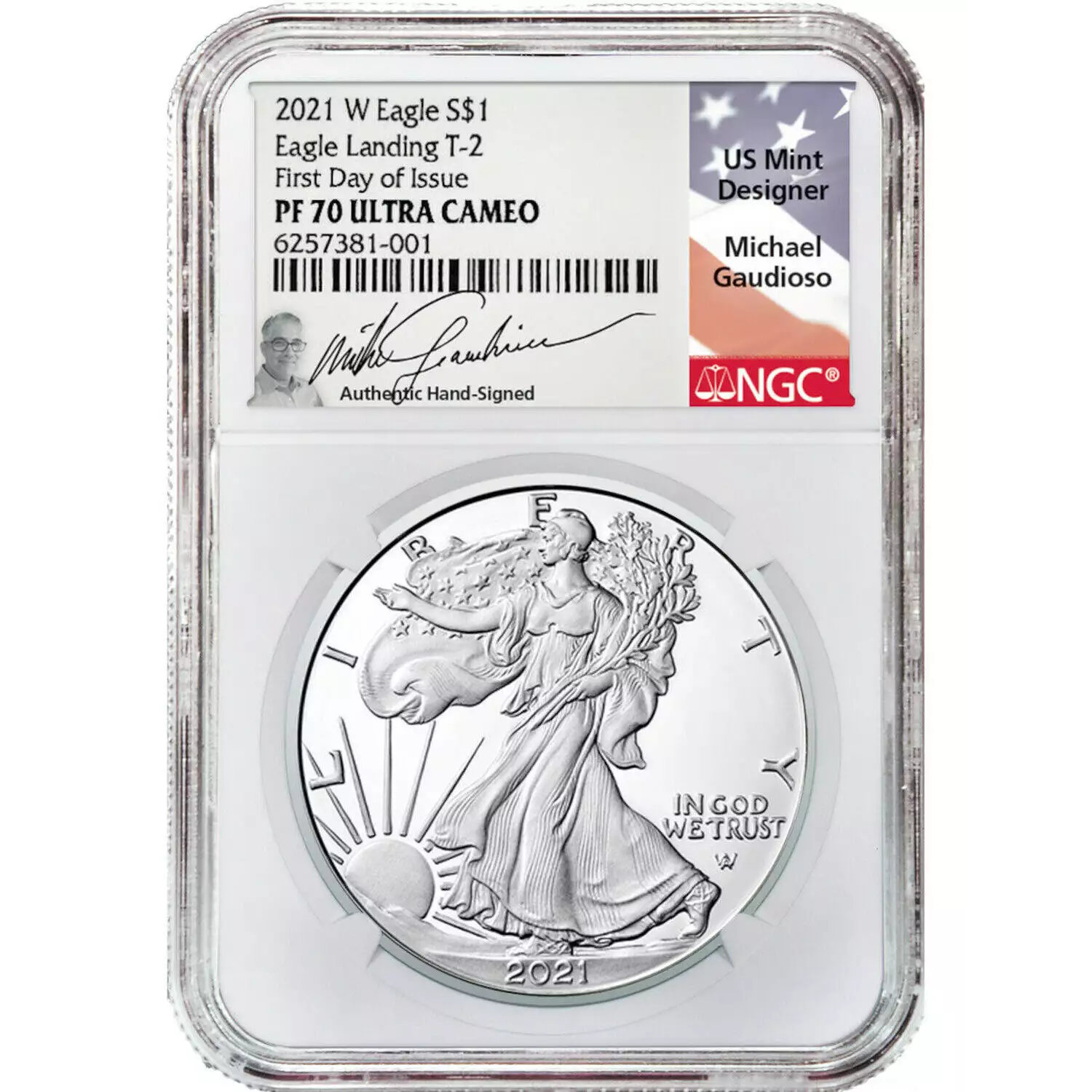 2021-W Silver Eagle Type 2 NGC PF70UC First Day of Issue Signed by Engraver Michael Gaudioso (2)