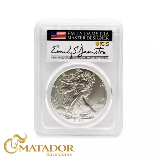 2022-W $1 Burnished Silver Eagle Advanced Release Emily Damstra Flag