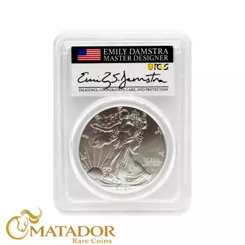 2022-W $1 Burnished Silver Eagle Advanced Release Emily Damstra Flag