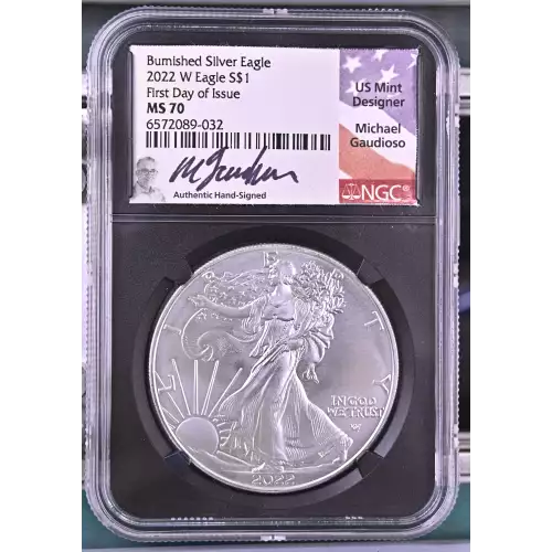 2022 W Silver Eagle Burnished NGC MS-70 First Day of Issue Michael Gaudioso (2)