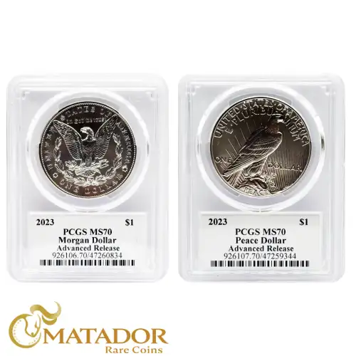 2023 $1 Morgan and Peace Dollar Set PCGS MS70 Advanced Release Signed by Emily Damstra