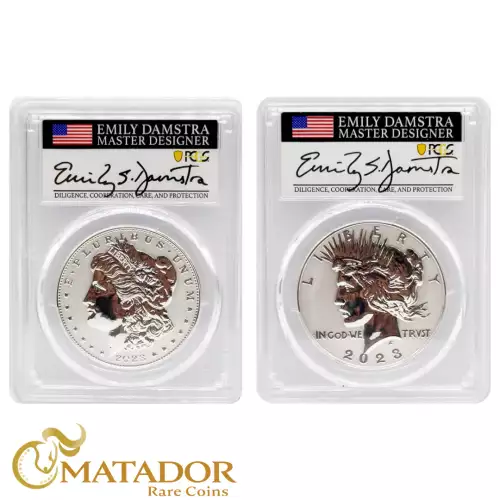 2023-S $1 Morgan and Peace Dollar Reverse Proof Set PCGS PR70 Advanced Release Signed by Emily Damstra  