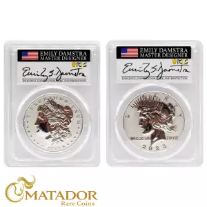 2023-S $1 Morgan and Peace Dollar Reverse Proof Set PCGS PR70 Advanced Release Signed by Emily Damstra  