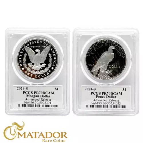 2024-S $1 Morgan and Peace Dollar Proof Set PCGS PR70 Advanced Release Signed by Emily Damstra